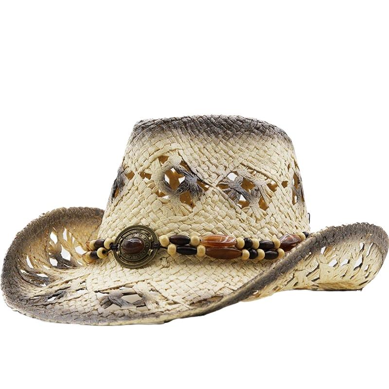 Palarie dama, bej, de vara, stil cowboy, din paie, Adla - Pursehuit.ro