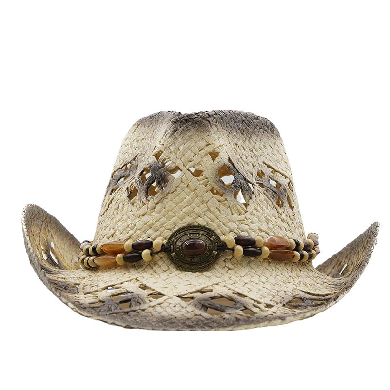 Palarie dama, bej, de vara, stil cowboy, din paie, Adla - Pursehuit.ro