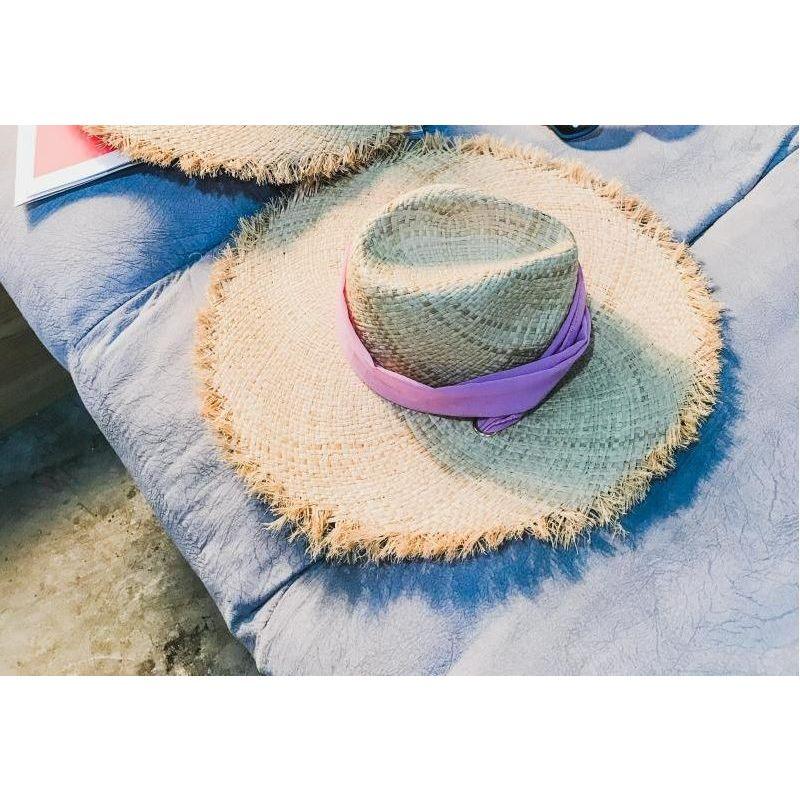 Palarie dama, din paie, bej, cu esarfa roz, Bernice - Pursehuit.ro