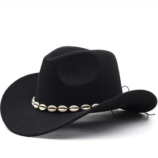 Palarie dama, neagra, stil cowboy, cu scoici, Marte - Pursehuit.ro