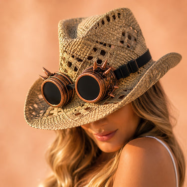 Palarie dama, bej, de vara, din paie, stil cowboy, Adalena