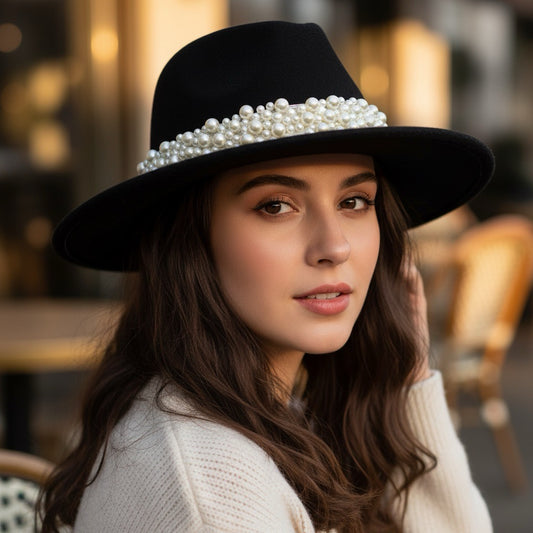 Palarie dama neagra, cu perle, Jannik