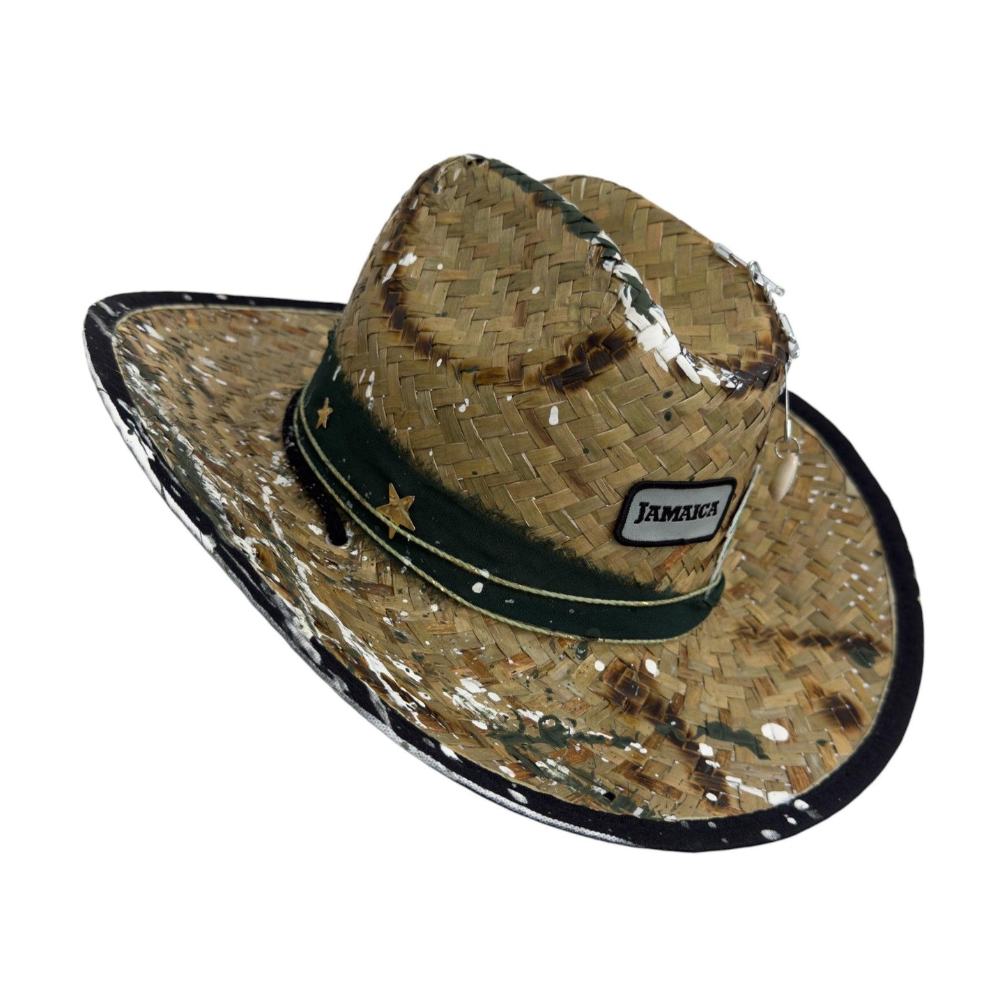 Palarie maro, stil cowboy, de paie, handmade, pictata si accesorizata manual, Jamaica - Pursehuit.ro