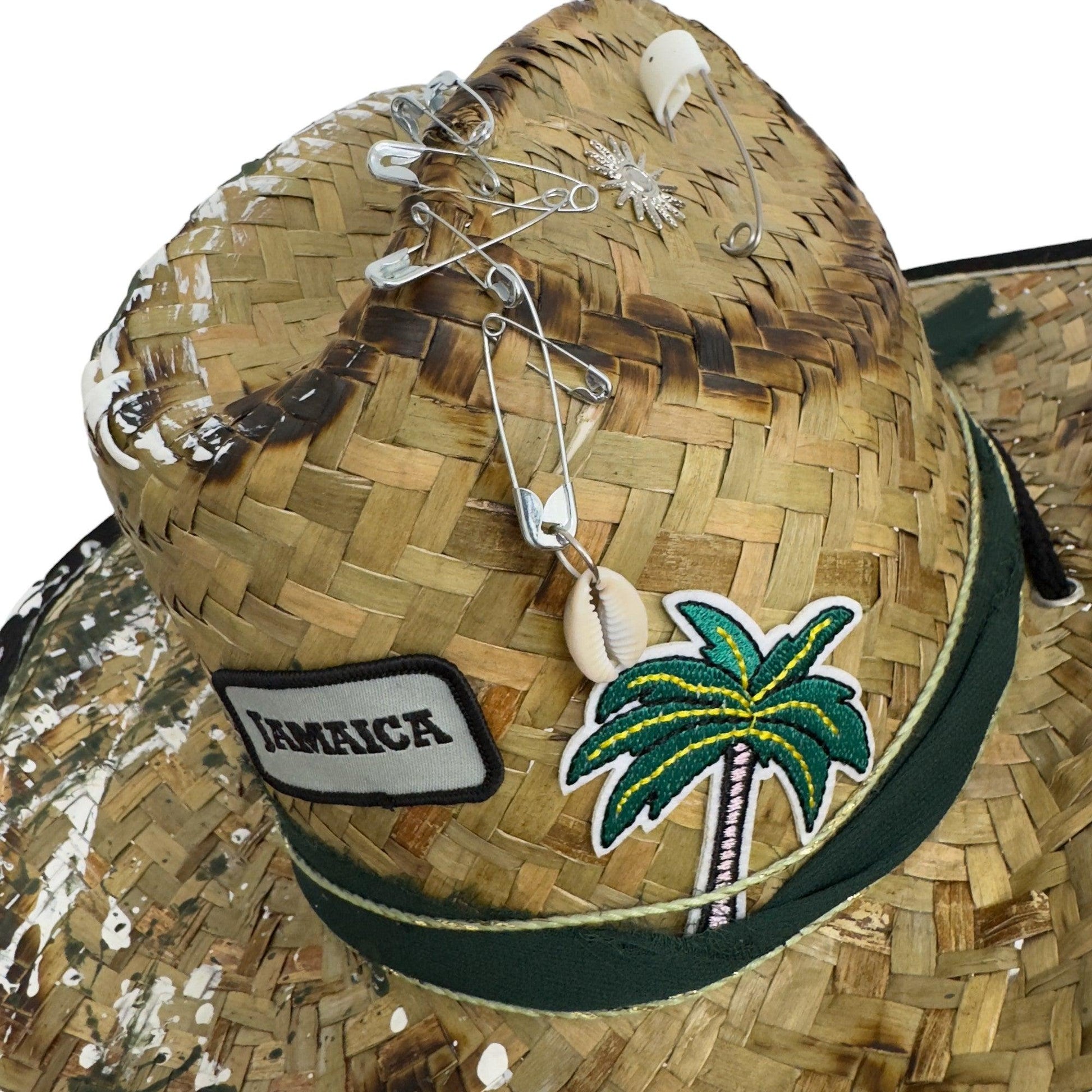 Palarie maro, stil cowboy, de paie, handmade, pictata si accesorizata manual, Jamaica - Pursehuit.ro