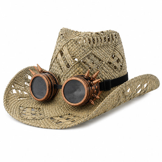Palarie dama, bej, de vara, din paie, stil cowboy, Adalena