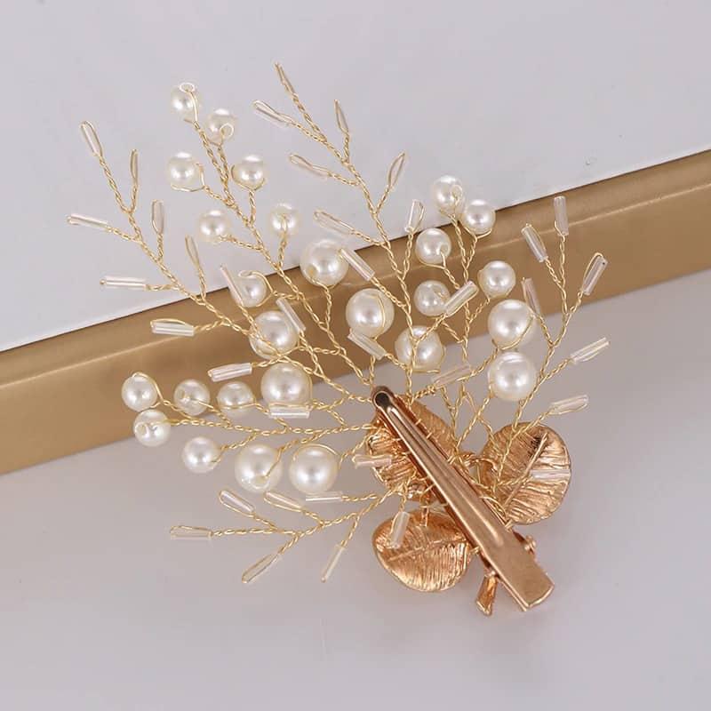 Set 2 Accesorii Par si Cercei, aurii, cu perle, Brigita C13 - Pursehuit.ro