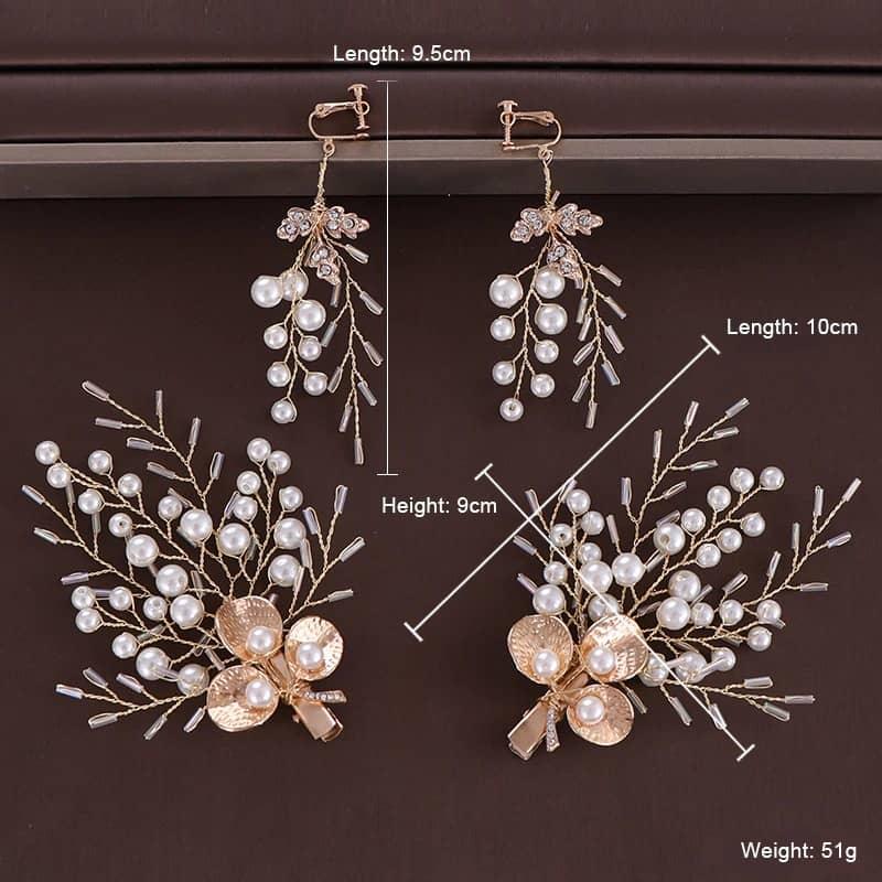 Set 2 Accesorii Par si Cercei, aurii, cu perle, Brigita C13 - Pursehuit.ro