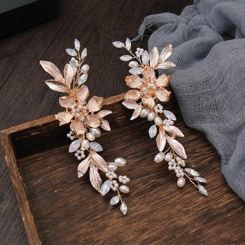 Set 2 accesorii par, rose gold, cu pietre si perle, Helma C7 - Pursehuit.ro