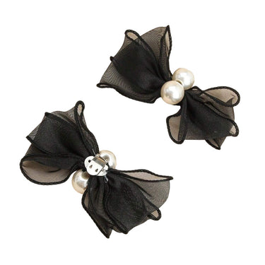 Set 2 brose, negre, pentru pantofi, cu clips si perle, Ottmar C6