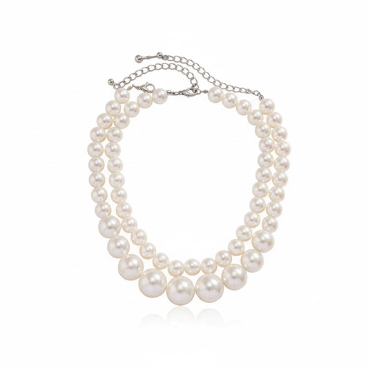 Set 2 coliere din perle, argintii, Nickeline C24