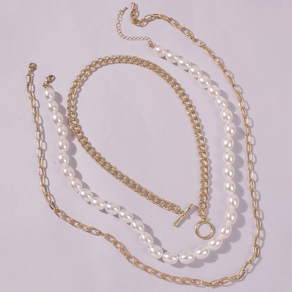 Set 3 Coliere, aurii, cu perle, Rosemarie C16