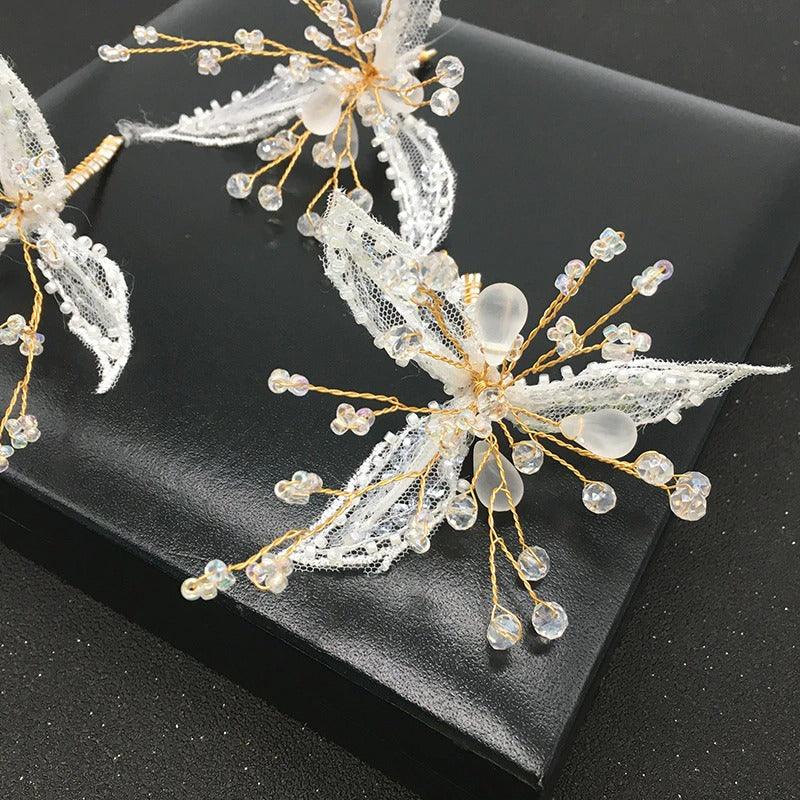 Set 3 accesorii de par, aurii, cu dantela si cristale, Maila C7 - Pursehuit.ro