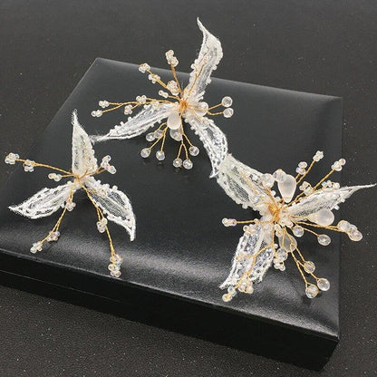 Set 3 accesorii de par, aurii, cu dantela si cristale, Maila C7 - Pursehuit.ro