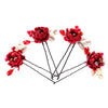 Set 4 accesorii par, negre, cu flori rosii, Marilene C5