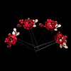 Set 4 accesorii par, negre, cu flori rosii, Marilene C5