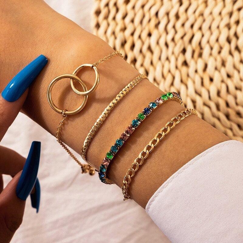 Set 4 bratari, aurii, cu pietre multicolore, Sidney C1 OUT - Pursehuit.ro