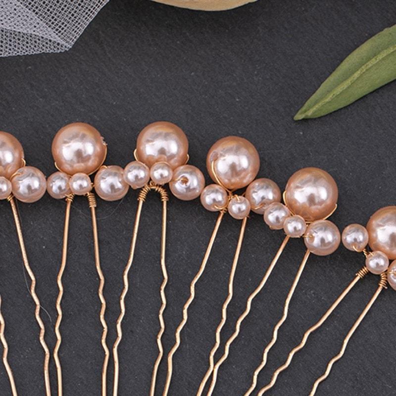 Set 6 accesorii de par, aurii, cu perle, Amalia C18 - Pursehuit.ro