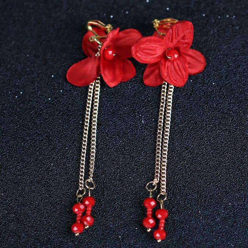 Set Accesoriu Par si Cercei, auriu, cu flori rosii, Ninetta C16 - Pursehuit.ro