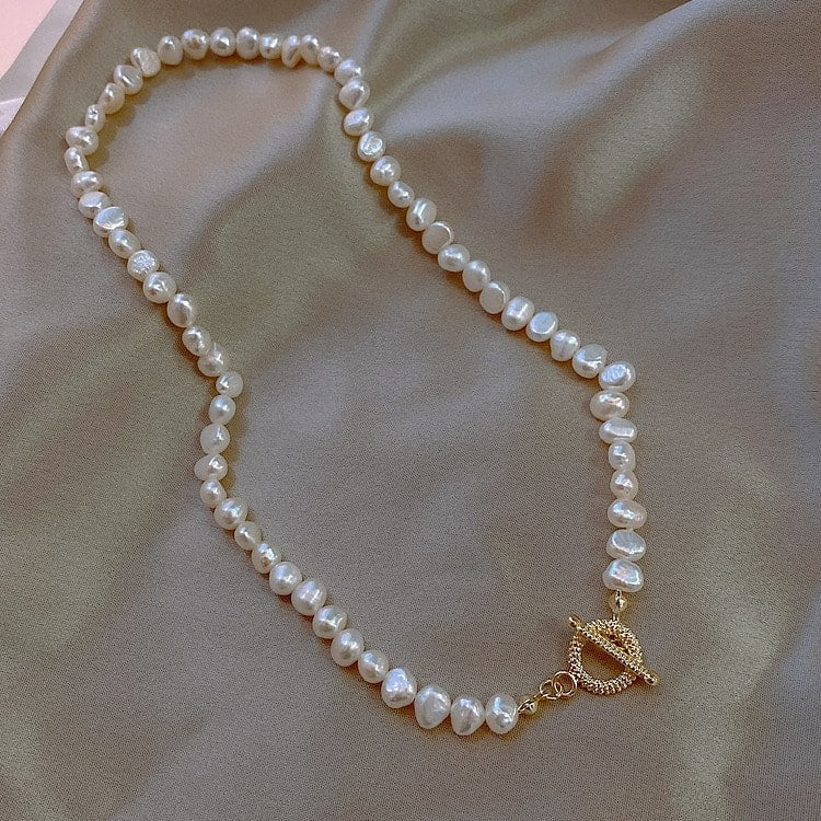 Set Colier si Bratara, auriu, cu perle, Teela C16