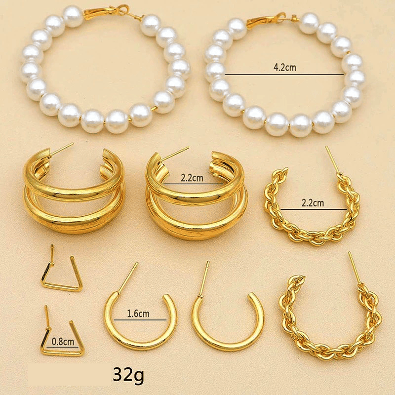 Set cercei, aurii, forme diverse, cu perle, Sanja C27 - Pursehuit.ro