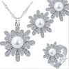 Set colier, cercei inel reglabil, argintiu, forma de floare, cu perle si pietre, Cosima C11
