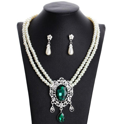 Set colier si cercei, argintiu, cu perle, Ottine C1 - Pursehuit.ro