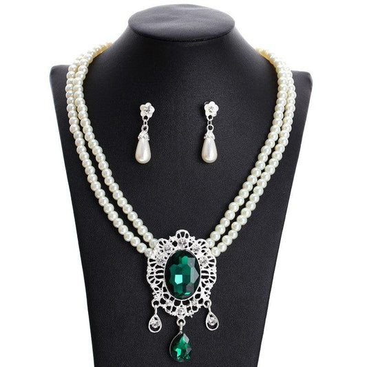 Set colier si cercei, argintiu, cu perle, Ottine C1 - Pursehuit.ro