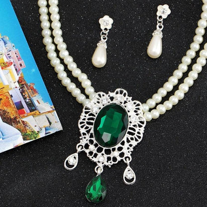 Set colier si cercei, argintiu, cu perle, Ottine C1 - Pursehuit.ro