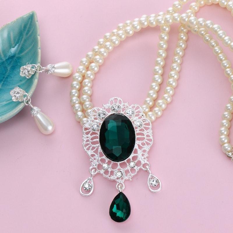 Set colier si cercei, argintiu, cu perle, Ottine C1 - Pursehuit.ro