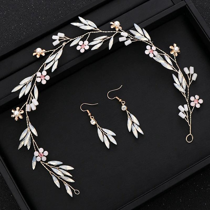 Set coronita modelatoare si cercei, auriu, cu pietre, Aleta C4 - Pursehuit.ro