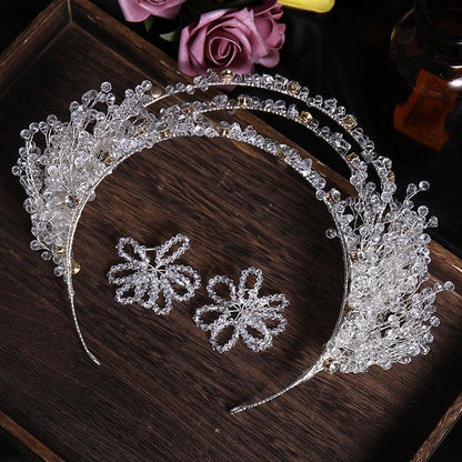 Set coronita si cercei, argintiu, cu cristale, Meia C9 - Pursehuit.ro