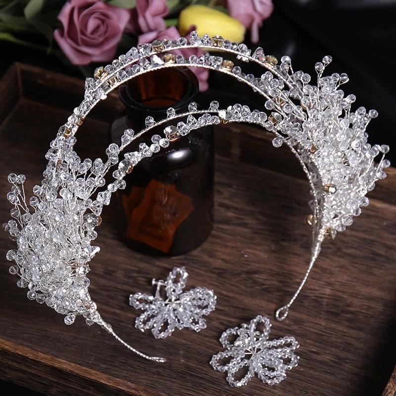 Set coronita si cercei, argintiu, cu cristale, Meia C9 - Pursehuit.ro