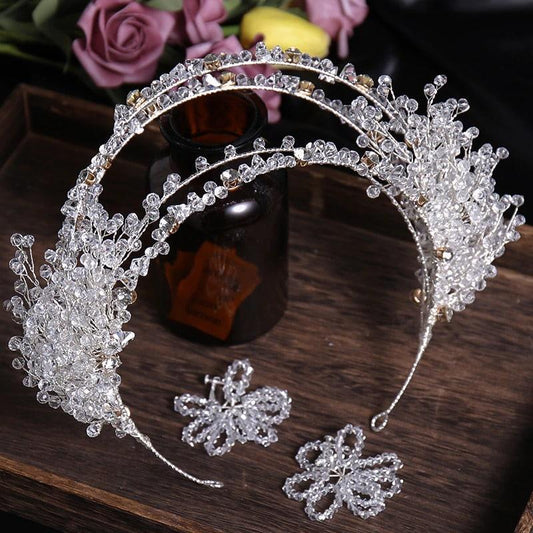 Set coronita si cercei, argintiu, cu cristale, Meia C9 - Pursehuit.ro