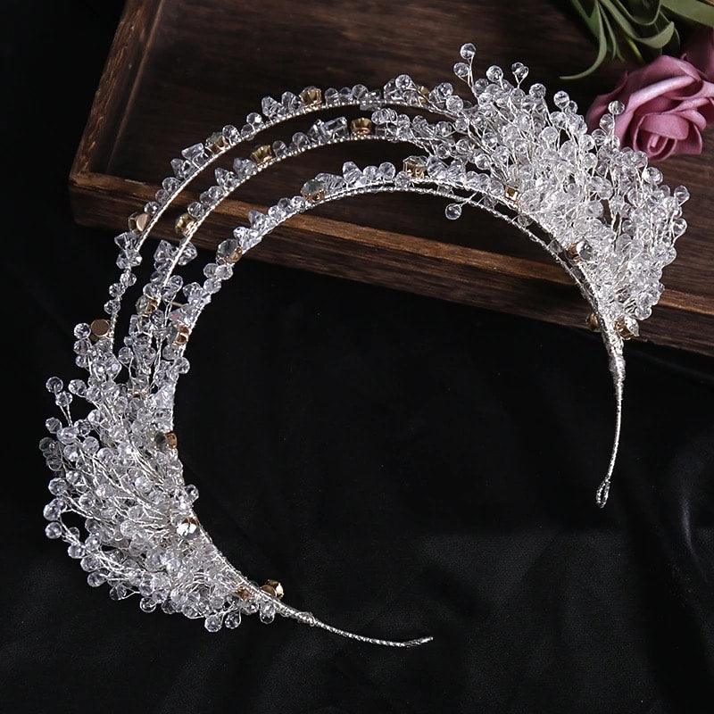 Set coronita si cercei, argintiu, cu cristale, Meia C9 - Pursehuit.ro