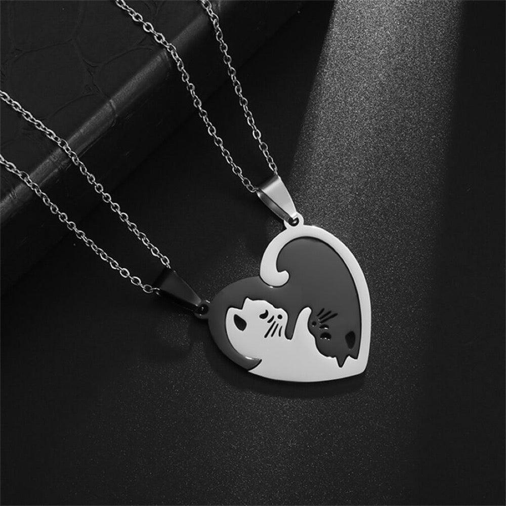 Set 2 coliere, pisici Yin Yang, argintii, Anuka C17 - Pursehuit.ro