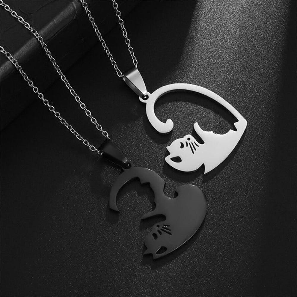 Set 2 coliere, pisici Yin Yang, argintii, Anuka C17 - Pursehuit.ro