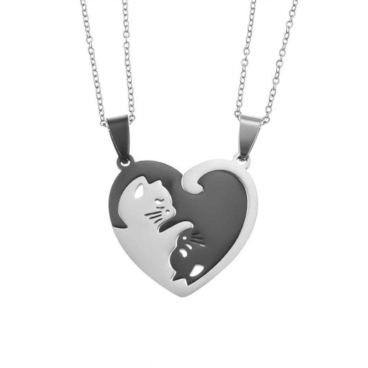 Set 2 coliere, pisici Yin Yang, argintii, Anuka C17 - Pursehuit.ro