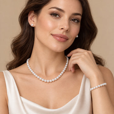 Set colier, bratara si cercei, argintiu, cu perle, Aija C24