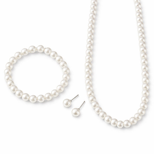 Set colier, bratara si cercei, argintiu, cu perle, Aleksi C26