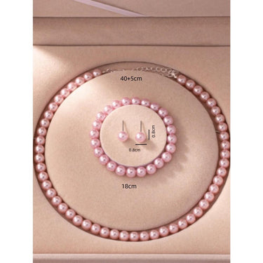 Set colier, bratara si cercei, argintiu, cu perle roz, Aina C16 - Pursehuit.ro