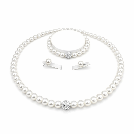 Set colier, bratara si cercei, argintiu, cu perle si cristale, Anu C17
