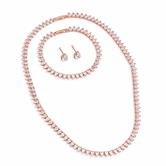 Set colier, cercei si bratara, tennis, rose-gold, cu pietre din zirconiu, Nicha C1