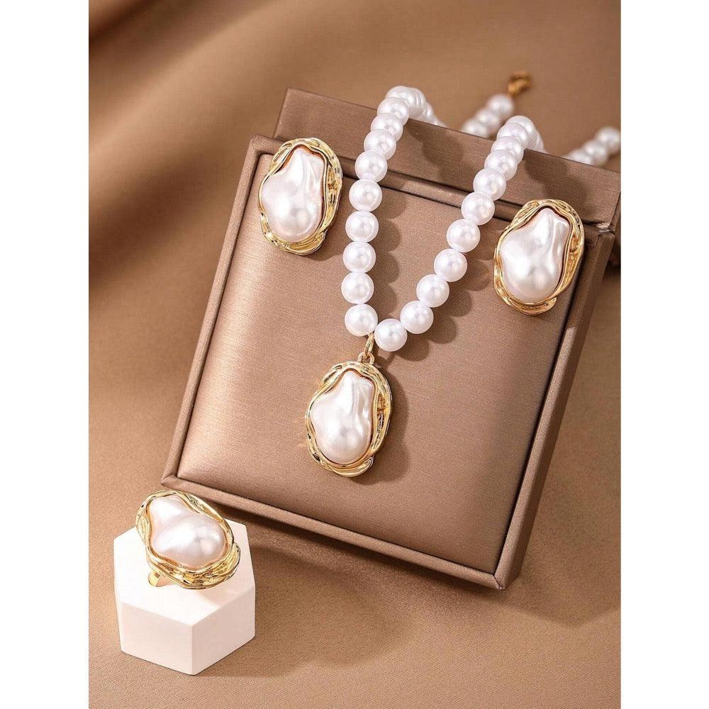 Set colier, cercei si inel reglabil, cu perle, Johanna C19 - Pursehuit.ro