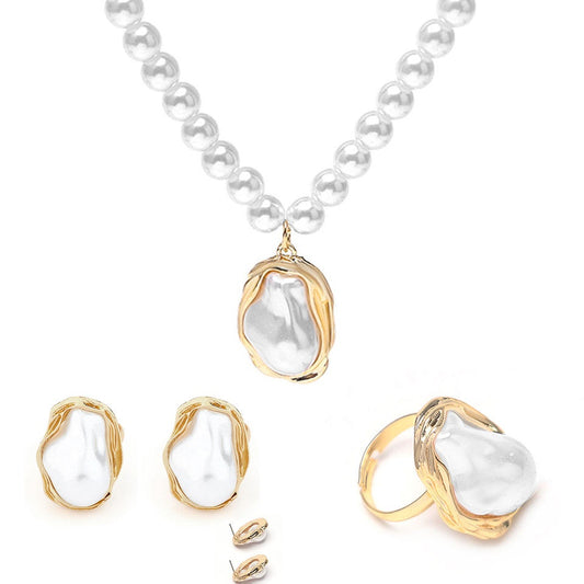 Set colier, cercei si inel reglabil, cu perle, Johanna C26