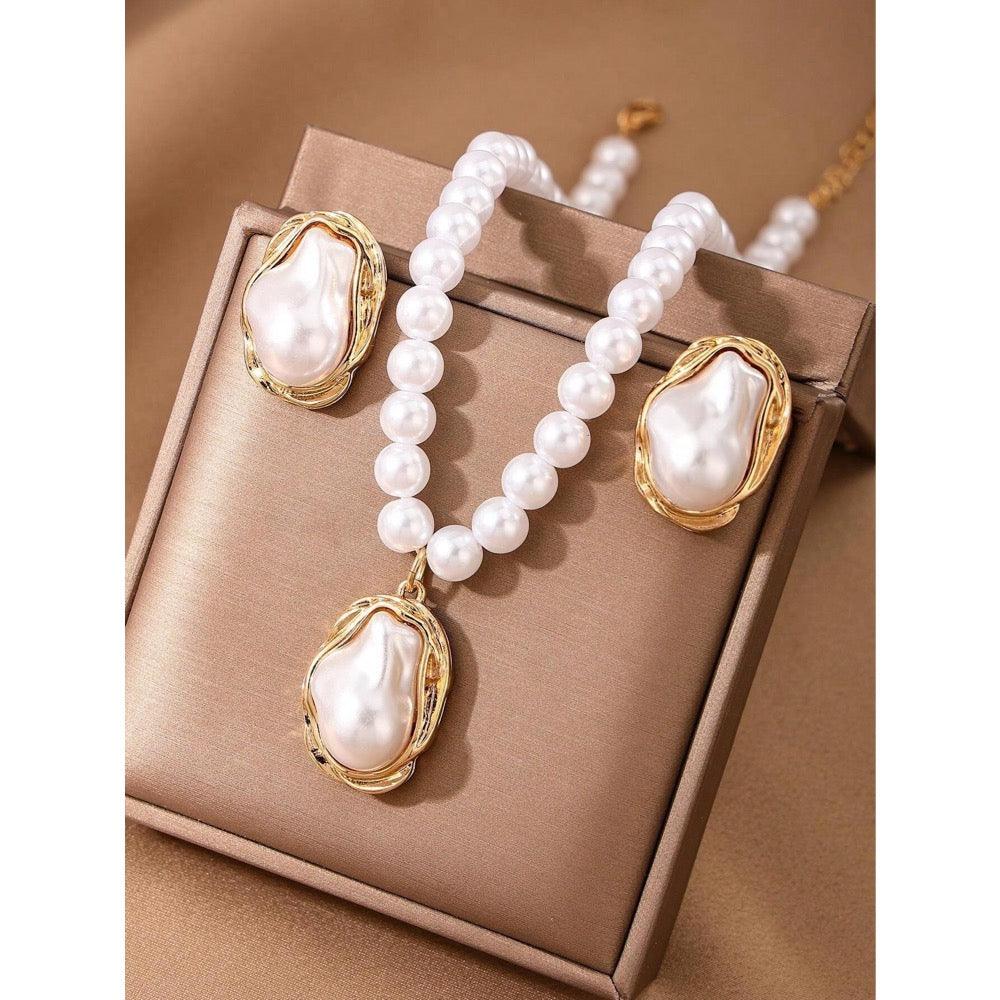 Set colier, cercei si inel reglabil, cu perle, Johanna C19 - Pursehuit.ro