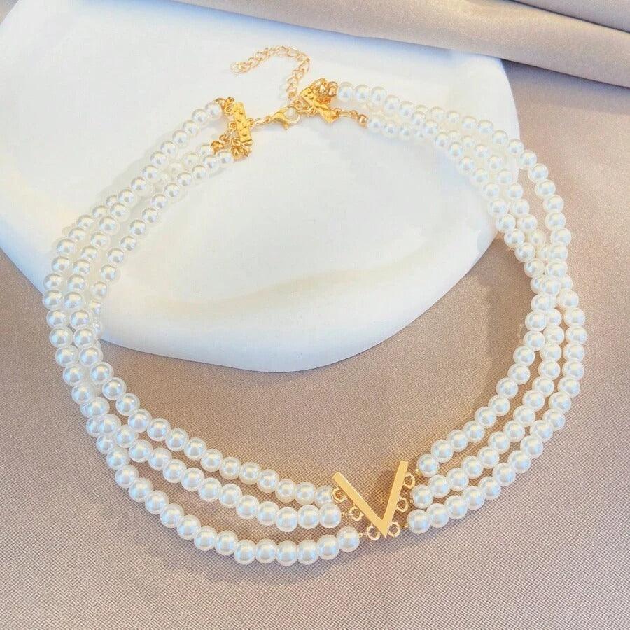 Set colier si bratara, elegant, auriu, cu perle, Inka C18 - Pursehuit.ro