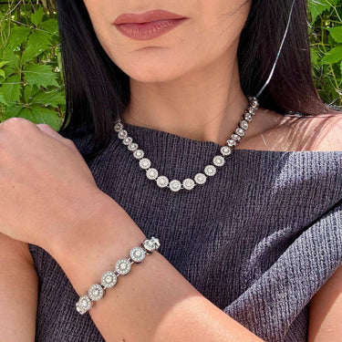 Set colier si bratara tennis luxury, argintiu, cu pietre din zirconiu, Abel