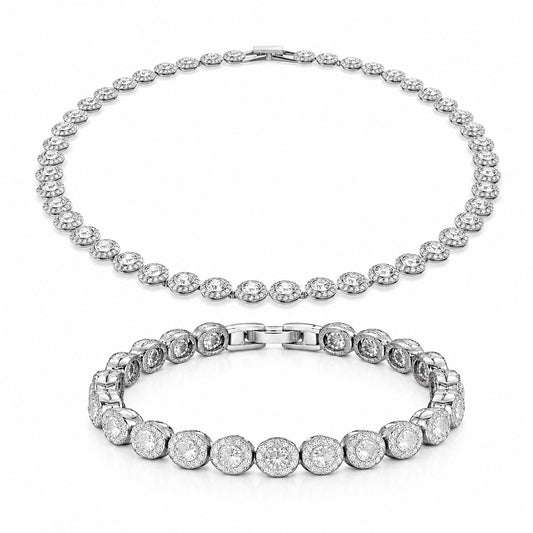Set colier si bratara tennis luxury, argintiu, cu pietre din zirconiu, Abel