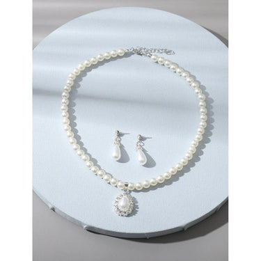 Set colier si cercei, argintiu, cu perle si pietre, Anita C16 - Pursehuit.ro