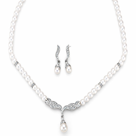 Set colier si cercei, argintiu, cu perle si pietre, Osvald C26